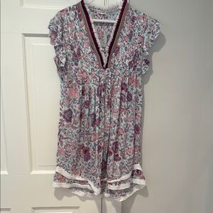 Floral V-Neck Dress with Ruffle Sleeves